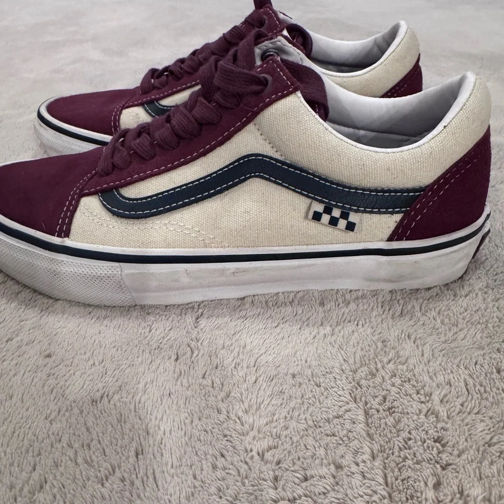 Vans Burgundy and Cream Men's Pop Crush Old Skool Skater Sneakers Men’s size 7 - Picture 4 of 13